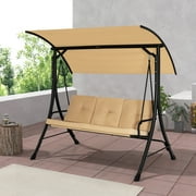Gymax 3 Person Patio Porch Swing Outdoor Swing Chair w/ Cushions & Adjustable Canopy