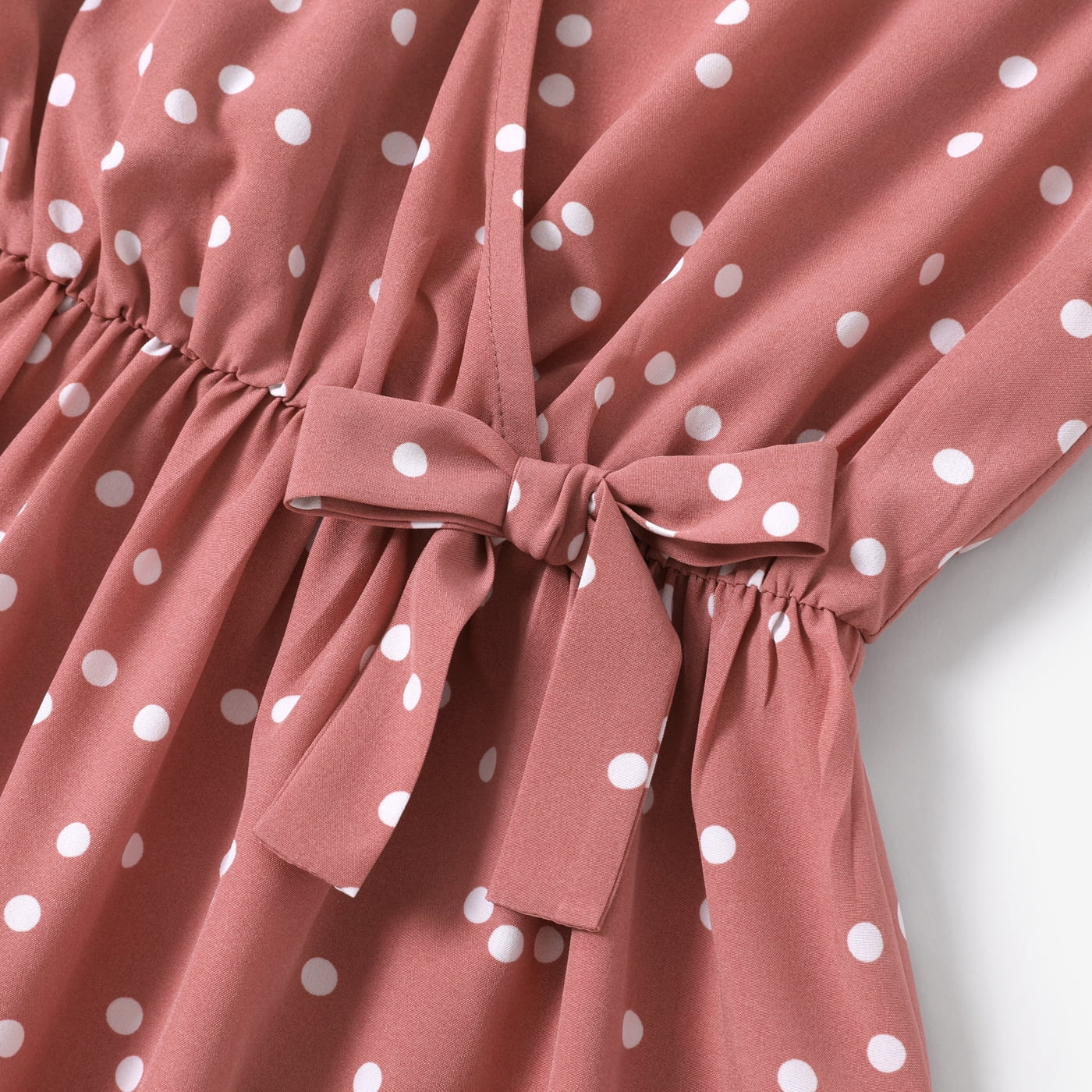 Dots Pink Dress for Women Mommy and Me Dresses V Neck Ruffle Flutter-sleeve Casual Dresses for Women and Girl Dress Family Matching Outfits, Women Dress
