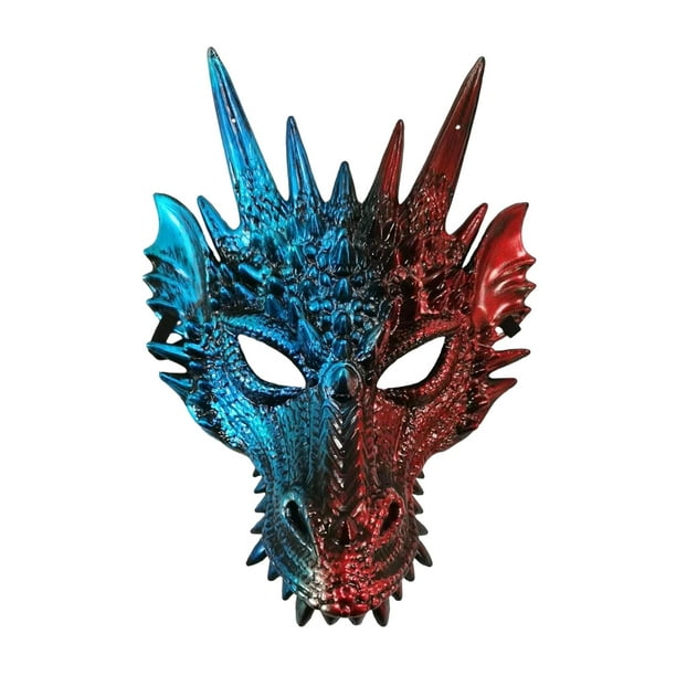 3D Dragon , Party Half Face Props Realistic Fantasy Dragon Head , Scary  Animal for Carnival, Halloween Shows, Costume Festival Blue Red 