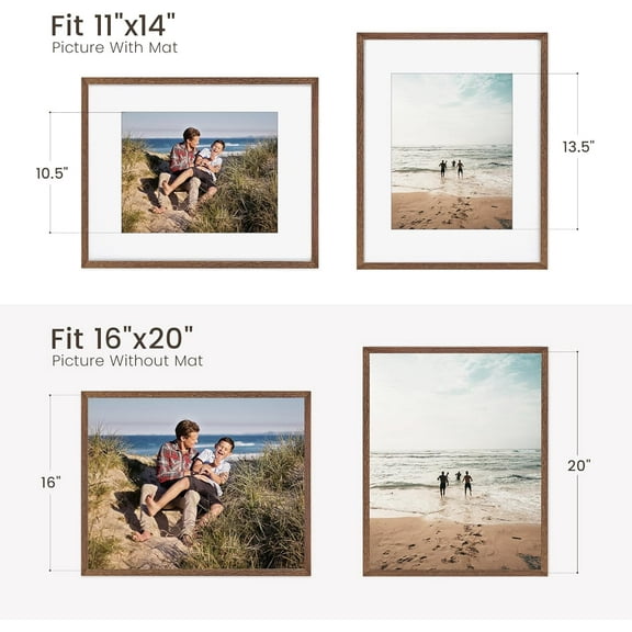 16x20 Premium Oak Wood Picture Frame with Tempered Glass - Walnut Color 3 Pack for Wall Art & Photos