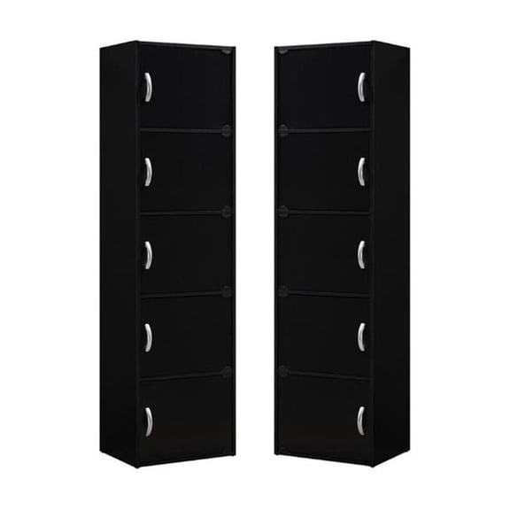 Home Square 2 Piece Multi-purpose Wooden Bookcase Set with 5 Shelf in Black