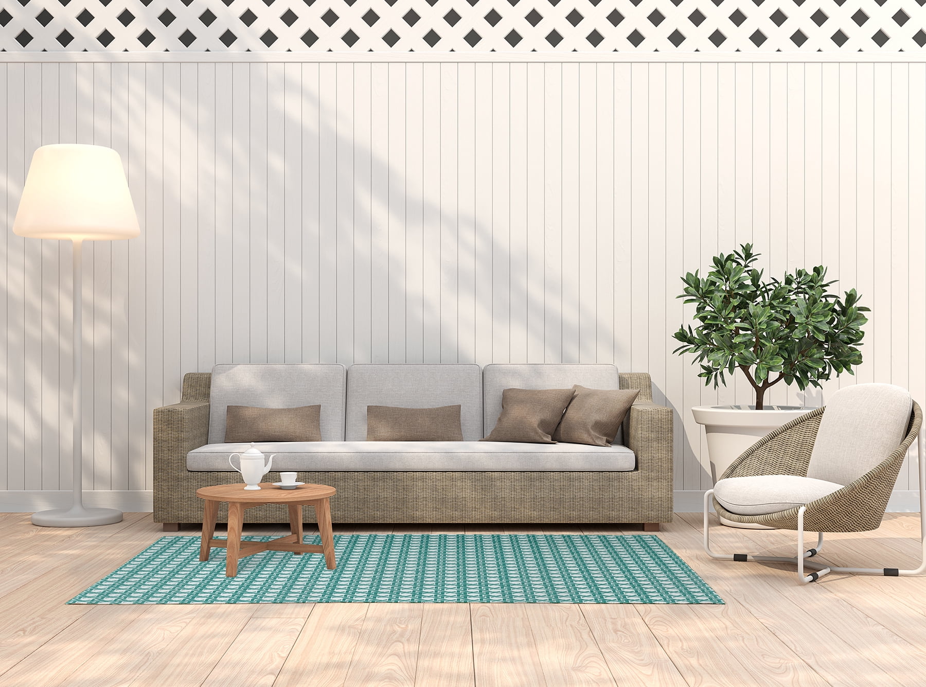 Simply Daisy 5' x 7' Desert Turquoise Rattan Geometric Indoor/outdoor Rug