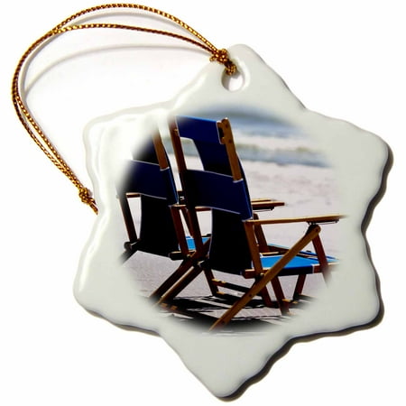 3dRose Beach Chairs, Umbrella, Ship Island, Mississippi - US25 FVI0023 - Franklin Viola, Snowflake Ornament, Porcelain, 3-inch
