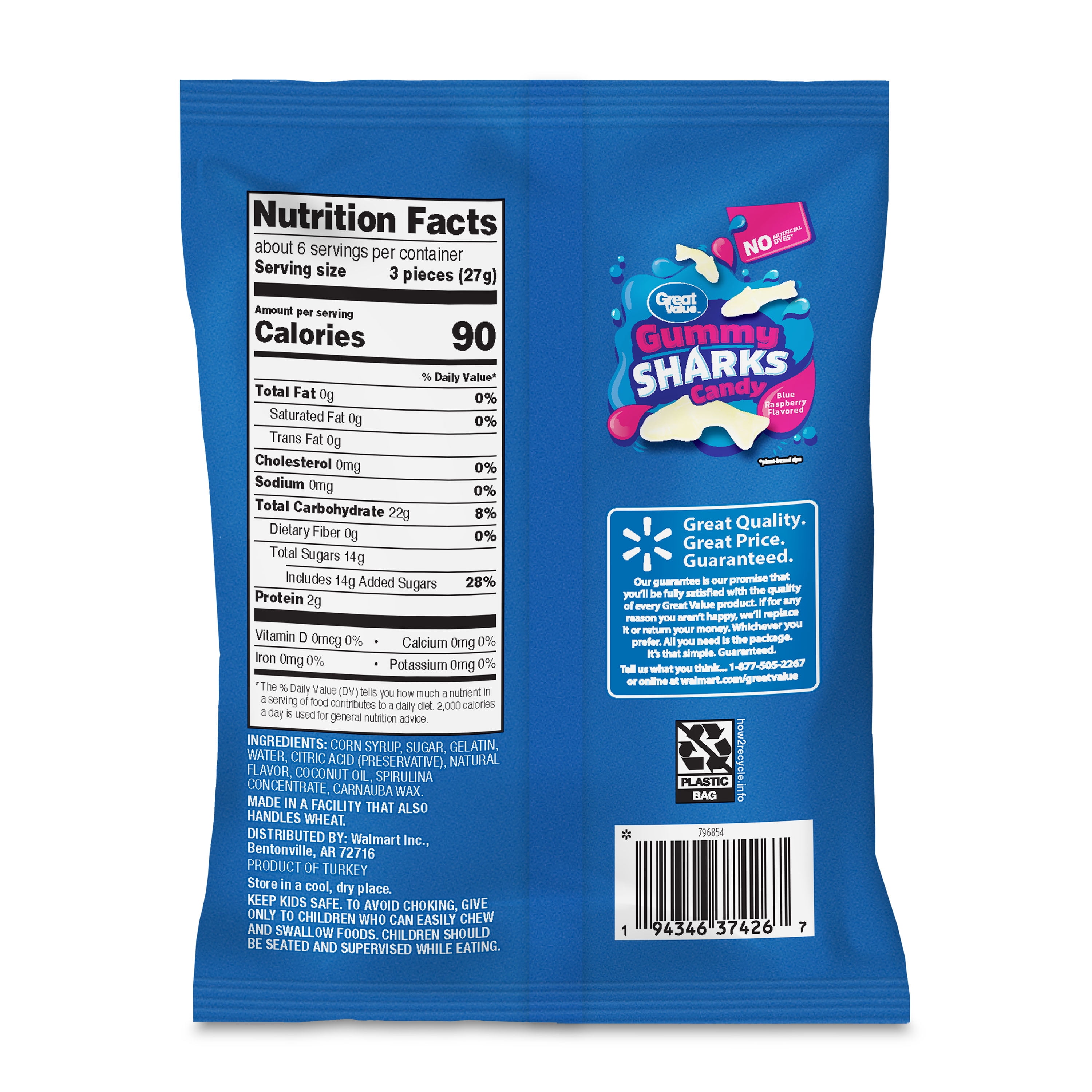 Great Value Gummy Sharks Candy, 6 oz