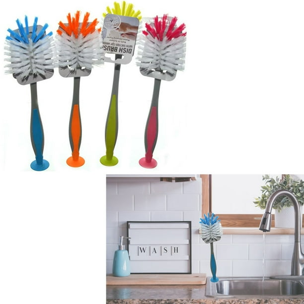 1 Scrub Brush Suction Cup Standing Scrubber Sink Dish Washing Vegetable