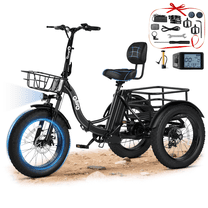 Qlife Triker Plus Electric Bike, Over 750W Brushless Motor Electric Tricycle for Adults, 48V 13Ah, Max 20MPH Up to 65 Miles ，20x4.0 Fat Tire E-Bike（black）