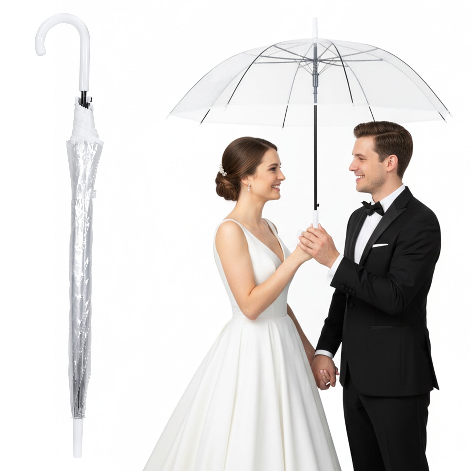 Qiyester 32 Pack Bubble Umbrellas with Dome Canopy Windproof Lightweight J Hook Handle Travel Umbrella for Wedding Outdoor Commute