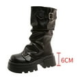 thumbnail image 4 of Fashion Casual Boots Thick Heel Solid Color Women's Versatile Belt Buckle Shoes for Fall and Winter Outdoor and Everyday Wear Black,36, 4 of 5