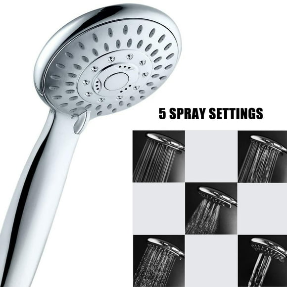 Zootealy Handheld Shower Head 5 Spray Settings With Water Flow Regulator Stainless Steel Hose Adjustable Bracket Set Polished Chrome Bathroom Hand Showerhead Holder