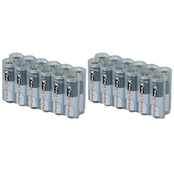 2 x Battery Cases by Powerpax Slim Line "AA" Battery Caddy, Clear - Each Holds 12 "AA" Batteries