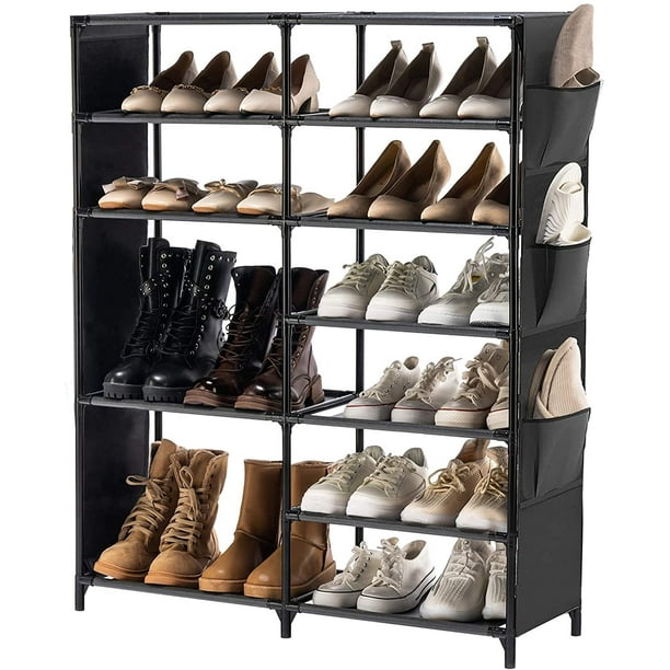 FFIY Shoe Rack 7 Tier Boot Rack Storage for Closet Entryway Large Shoe Shelf Stackable Shoes Organizer for 24 30 Pairs Black