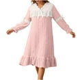 thumbnail image 4 of Gytharion Flannel Nightgowns for Women Winter Fuzzy Fleece Warm V-Neck Sleepshirt Soft Cozy Long Sleeve Lace Plush Nightshirt Cute Solid Ruffled Hem Nightdress Mid-Length Sleepwear, 4 of 7