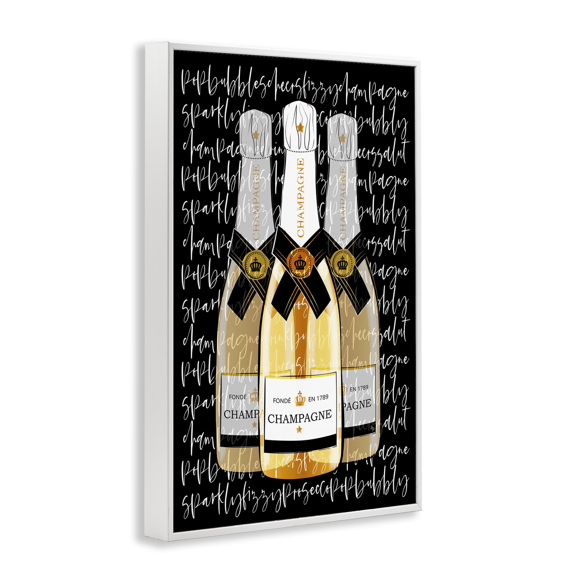 Stupell Industries Triple Champagne Bottle Love White Framed Giclee Art, design by Martina Pavlova