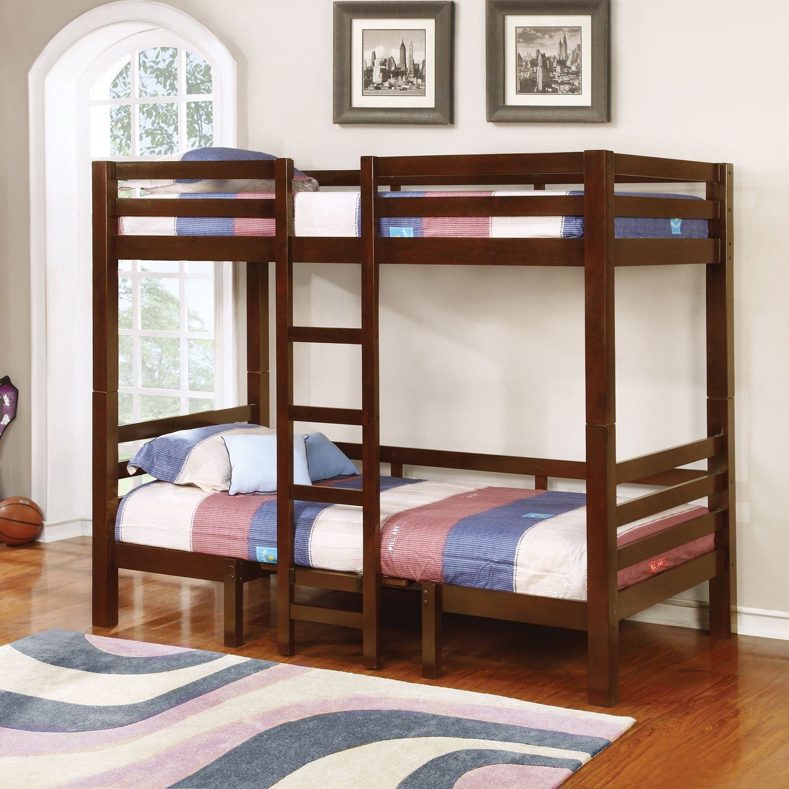 Coaster Joaquin convertible loft bed, twin over twin. Medium brown