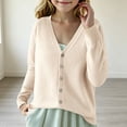 thumbnail image 5 of BXJX Girls Cardigan Sweaters, Casual Button Down Long Sleeve V Neck Fall Knit Layering Tops Beige Size 8-9 T, 5 of 5