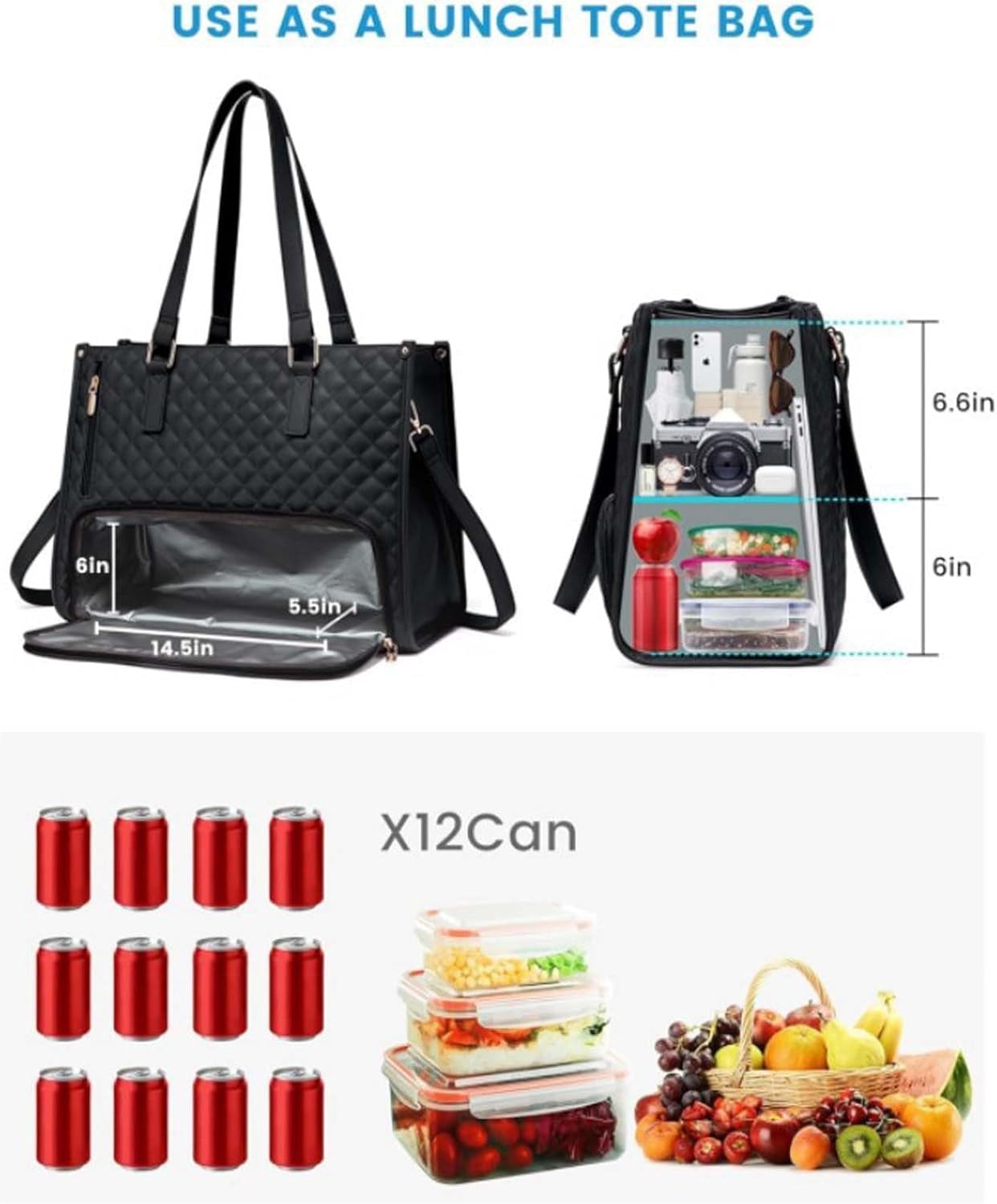 2 in 1 Tote Bag Lunch Bag Combo, 2026 New Tote Bag Insulated Lunch & Travel Tote,  15.6 Inch Tote Bag with Lunch Compartment ,Large Convertible Laptop Work Handbag for Women