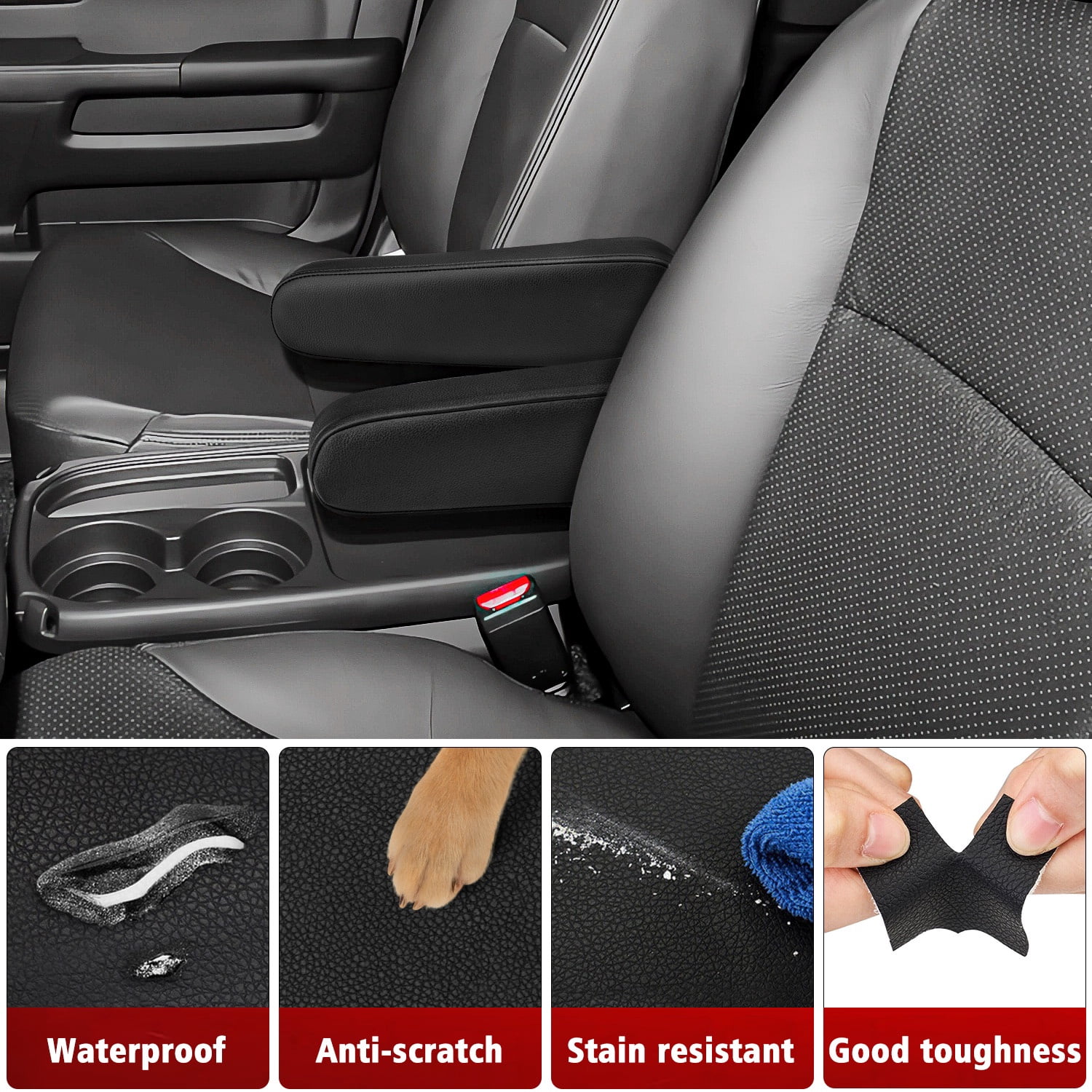 KBH 2 PCS Car Front Seat Armrest Covers for Honda CR-V Accessories 2001-2006, Arm Rest Protector Cover Leather Interior, Black