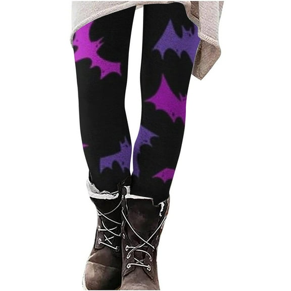 Fanxing Clearance Halloween Leggings for Women Teen Girls Orange Black Striped Pumpkin Tights Soft High Waisted 80s Leggings Purple L
