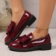 thumbnail image 4 of Xucatan Women's Patent Leather Bow Loafers, Round Toe Closed Toe Low Heel Slip On Shoes with Thick Sole, Cushioned Insole Comfortable Flats, Versatile Casual Office Footwear Gift, 4 of 9