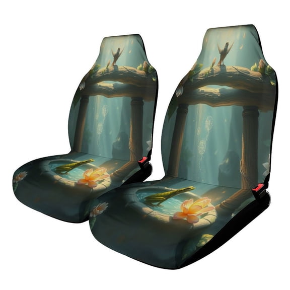 Enchanted Wellspring Scene Car Seat Cover 2 Piece Set Saddle Blanket Carseat Universal Fit for Vehicle Sedan SUV
