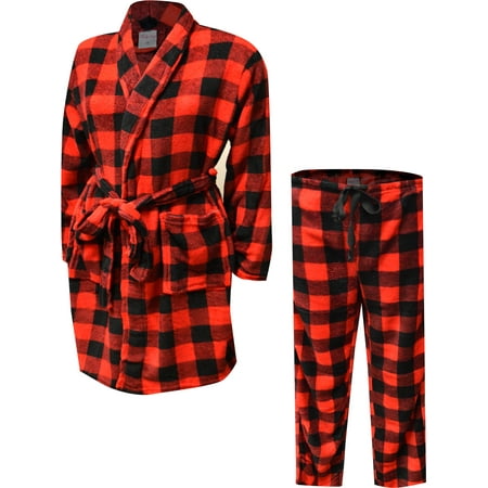 The Lakeside Collection Womens Red and Black Buffalo Plaid Print Plush Robe and Loungepant Set (2X)