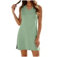 thumbnail image 2 of Women's V-Neck Sleeveless T-Shirt Dress Solid Side Slit Loose Summer Casual Maxi Dress, 2 of 8
