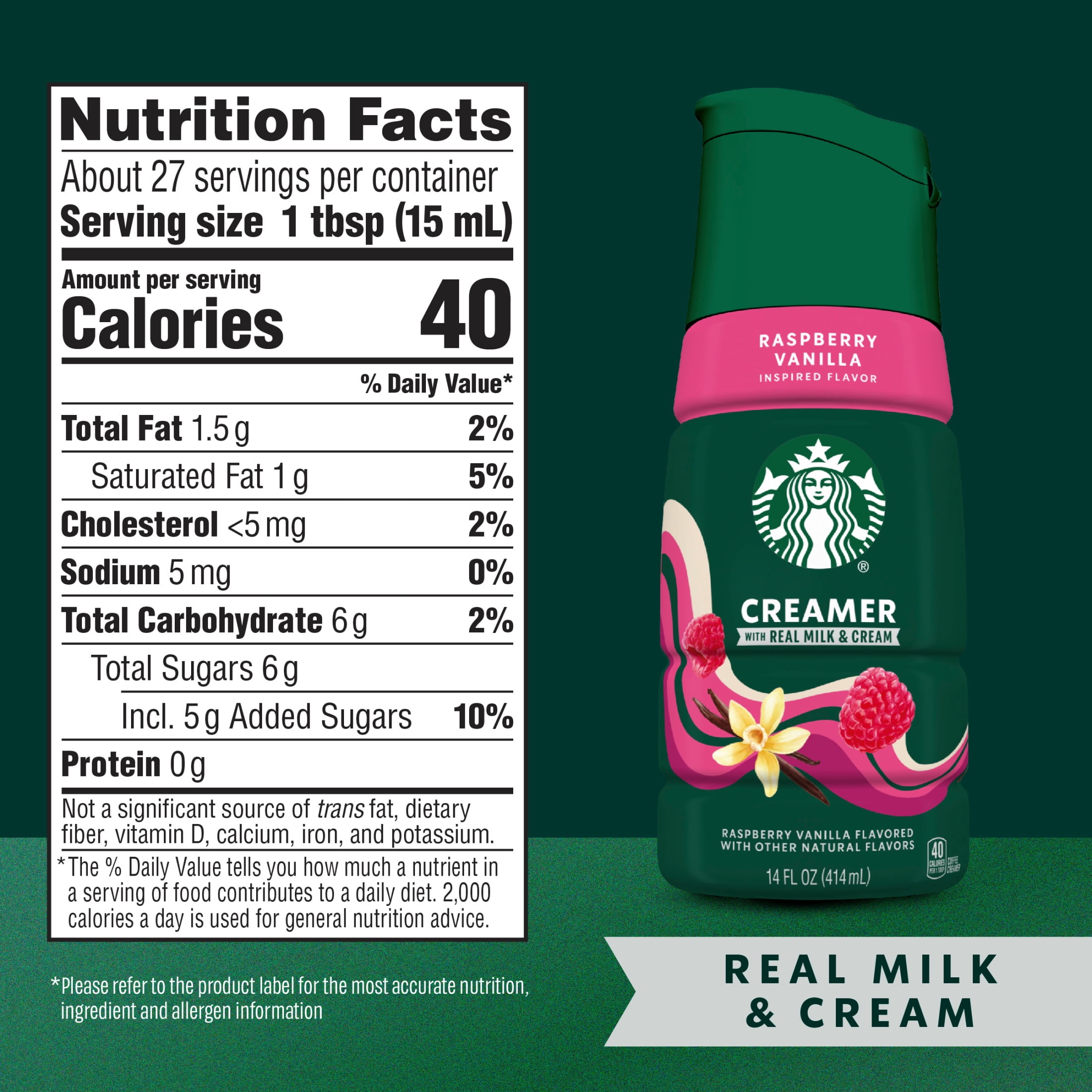 Starbucks Raspberry Vanilla Flavored Coffee Creamer, Liquid Creamer, Dairy Creamer 14 fl oz