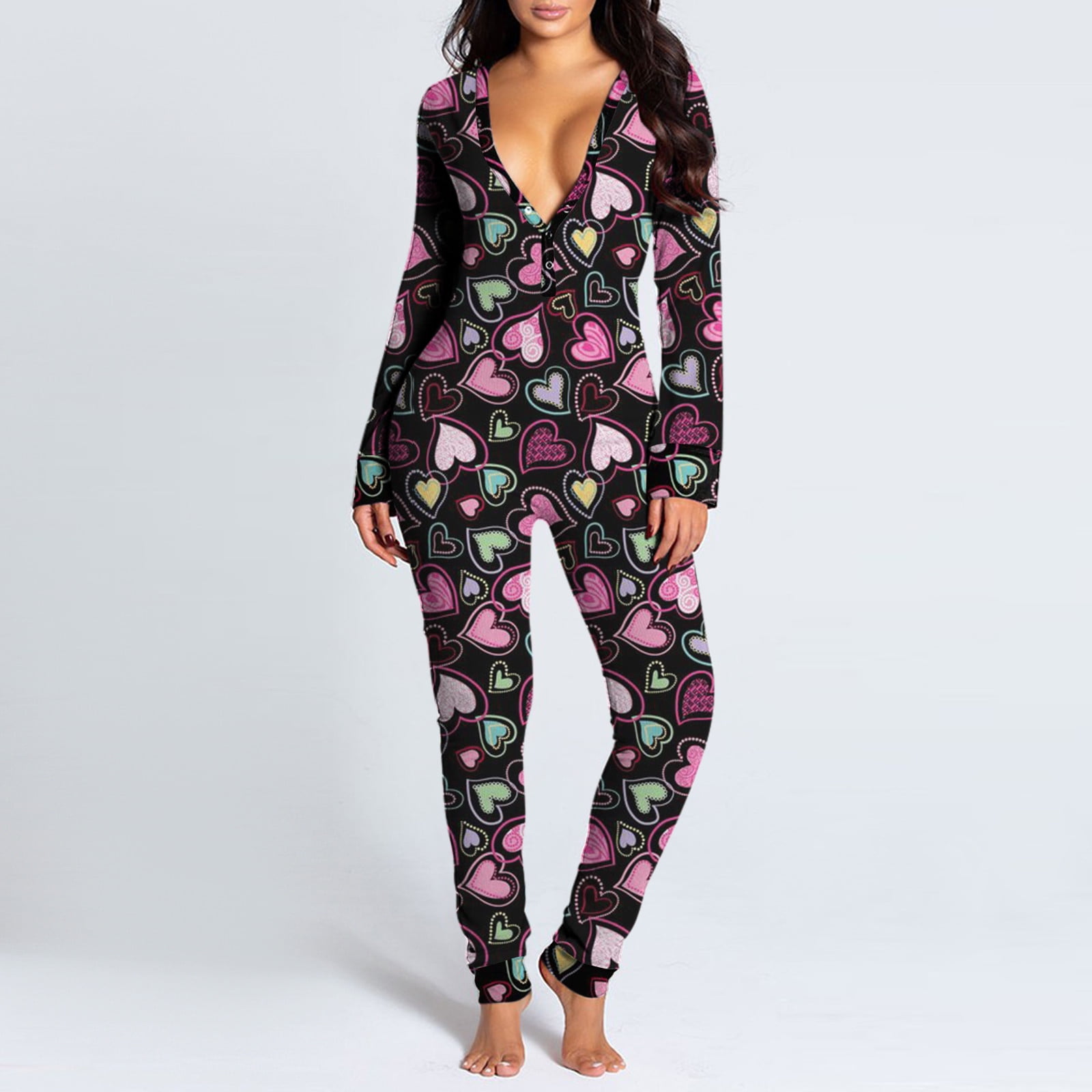 Women s Printing Functional Buttoned Flap Adults Pajamas