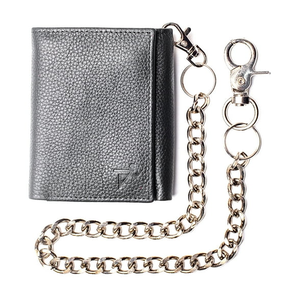 Bikers Trifold Leather Chain wallet for Men RFID safe Crazy Horse Vintage Brown Snake Texture Black J112