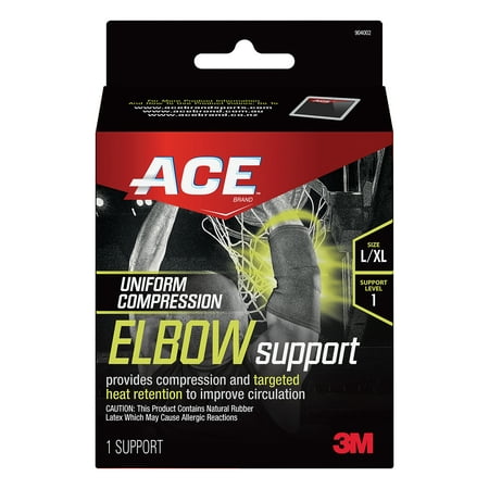 ACE Compression Elbow Support, Large/Extra Large, Black, 1/pack