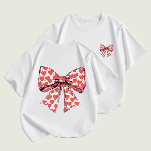 Ynynloco Girls Crewneck Short Sleeve Graphic Tees bow Print Casual Cotton Shirts Cute Summer Outfits 2-14 Years