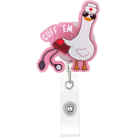 Funny Goose Nurse Badge Reel, Cuff 'Em Badge Holder with Retractable Clip, Cute Gifts for Nursing Student RN LPN CNA MA Medical Worker Teacher Doctor