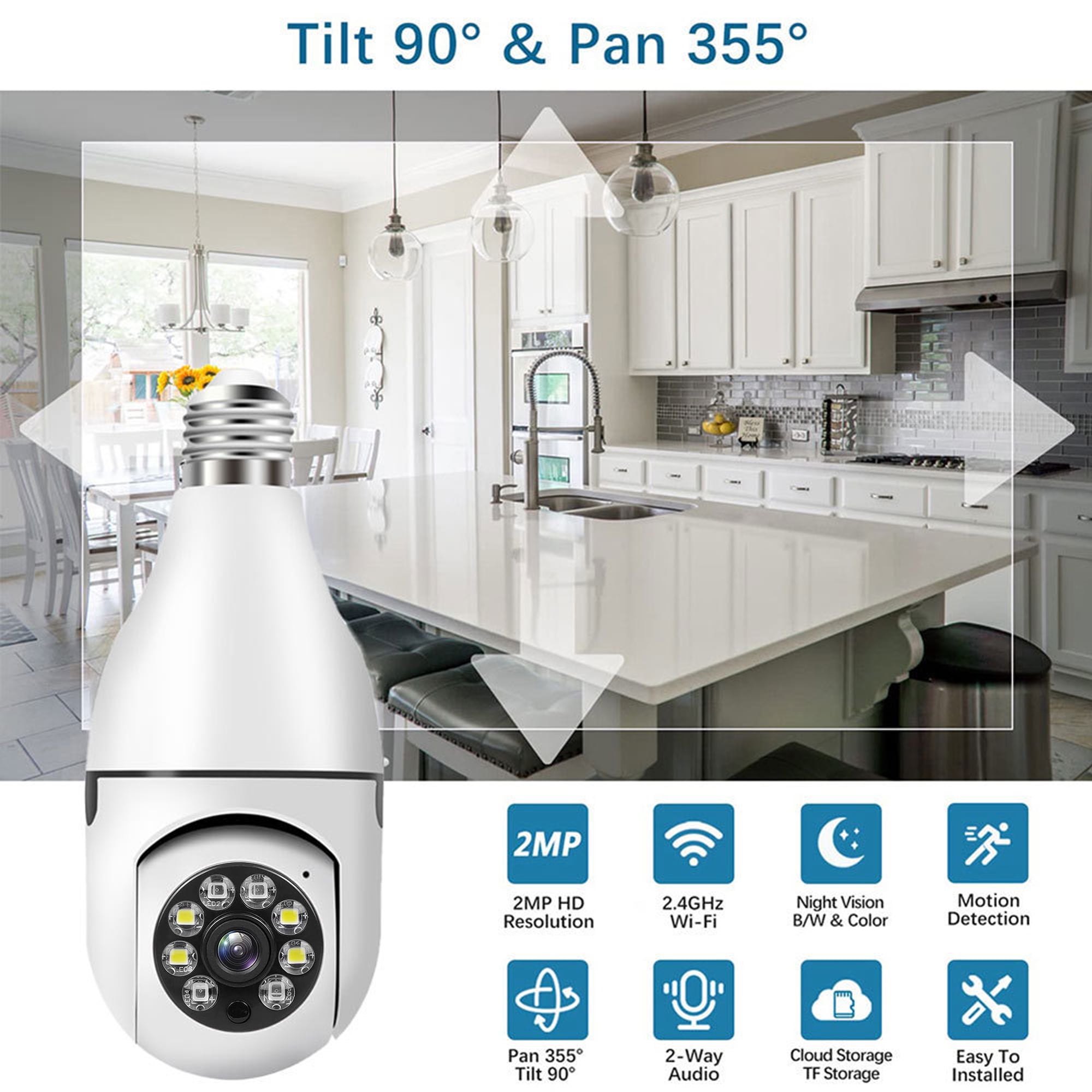 BCOOSS Security Camera Wireless WIFI Light Bulb for Home Outdoor with Night Vision 1080 HD 2 Pack