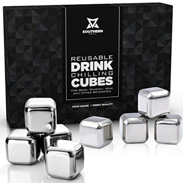 Urban Choice Products Whiskey Stones Set of 8 Reusable Ice Cubes Stainless Steel Drink Coolers with Tongs for Wine Soda