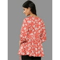 thumbnail image 6 of Janasya Women's Orange Crepe Digital Floral Print Peplum Top, 6 of 6
