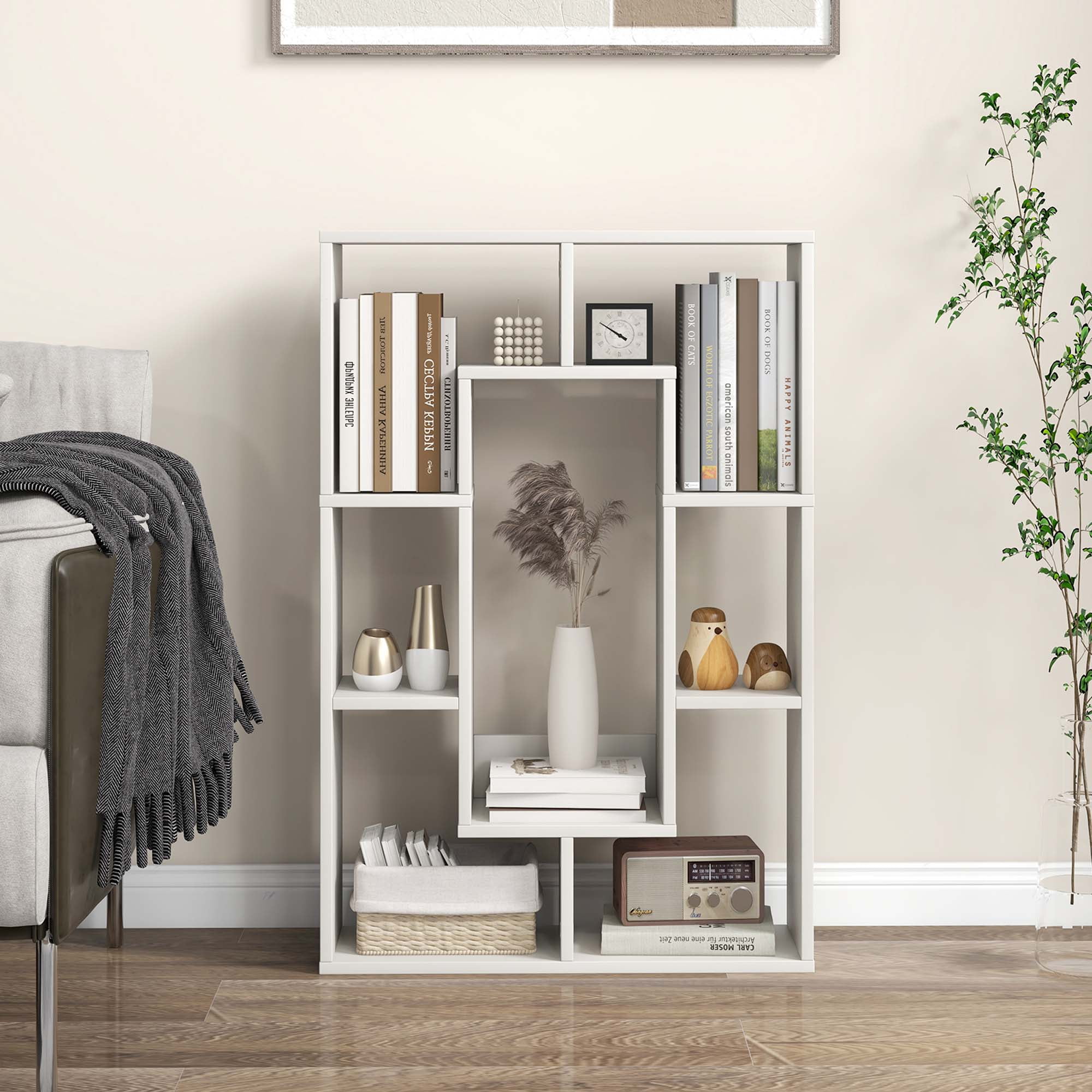 Costway 7 Cube Modern Geometric Bookcase with Anti-Toppling Device, White