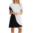 thumbnail image 1 of Bigersell Women Mini Short Swing Dress Summer Casual Loose Short Sleeve Round Neck Mini Dress Color Block Printed A-Line Beach Sundresses, Black M, 1 of 5