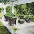 thumbnail image 2 of MeetLeisure 8 Pieces Outdoor Furniture Patio Furniture Set with One 3-Seat Sofa, Two Swivel Rocking Chairs,Two Rocking Chairs, Two Ottomans,One Side Table, Green, 2 of 14