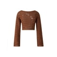 thumbnail image 5 of Women Fall Winter Crochet Knit Mesh Sweater Off Shoulder Long Sleeve Pullover Crop Tops Ribbed Blouse Tops, 5 of 8