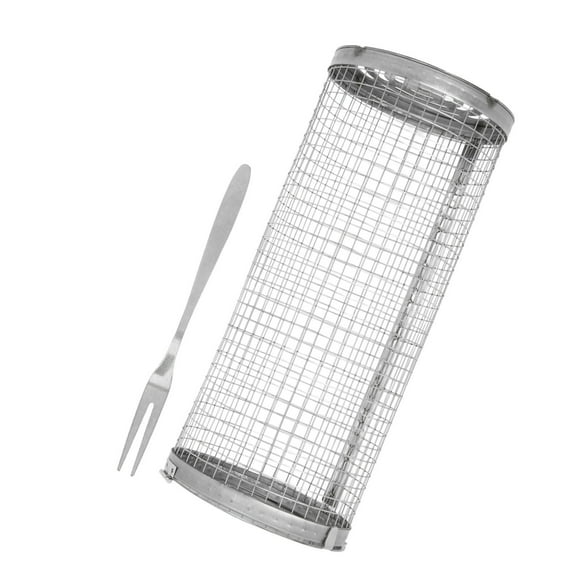 Rolling Barbecue Basket Open Grid Outdoor Grill Basket Barrel Cylinder with Stainless Steel Mesh Wire Barrel Wine Barrel for Grilling Basket