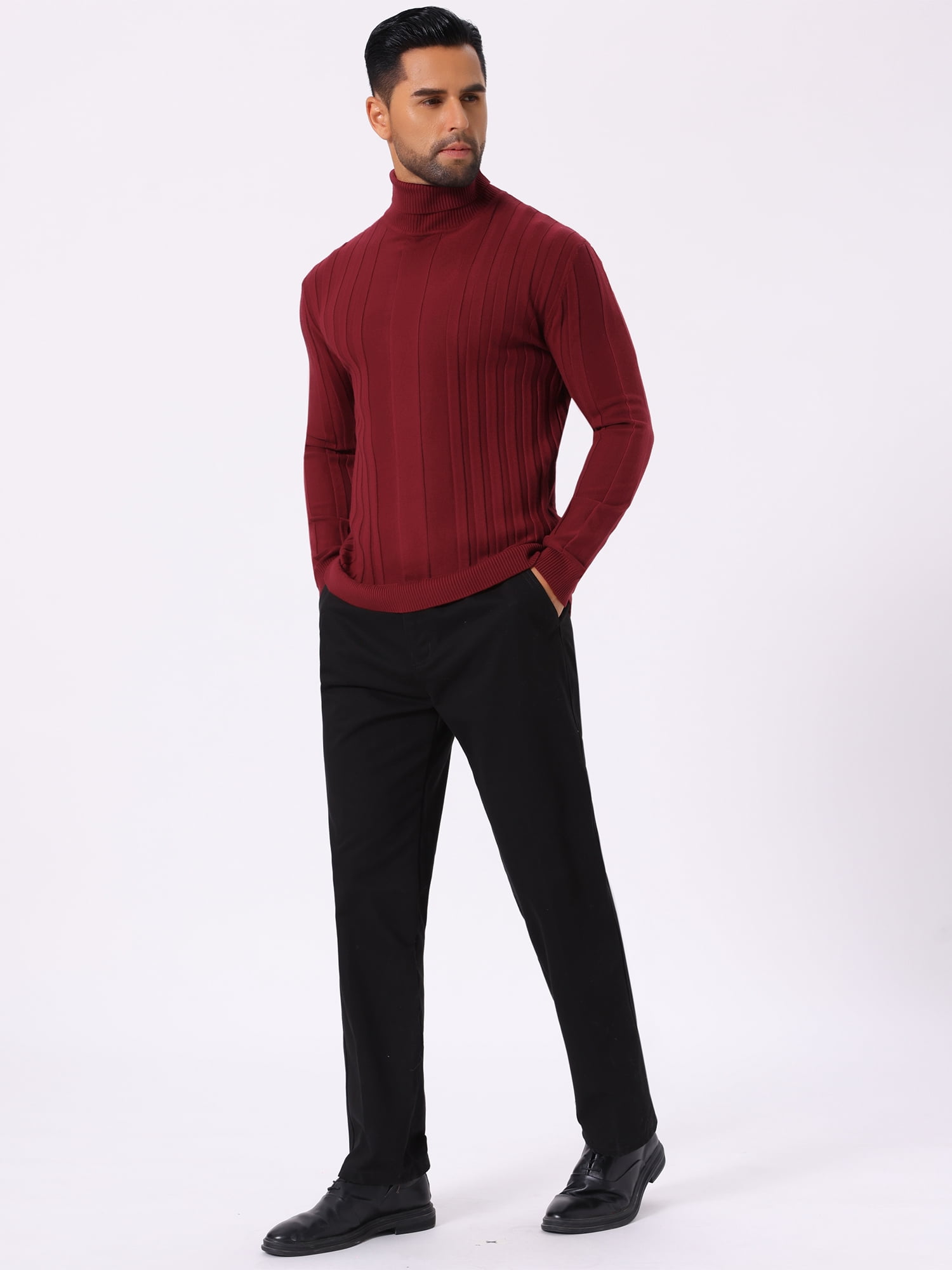 DARING DIVA Men's Solid Turtle Neck Warm Knitted Pullover Sweater 2XL Red