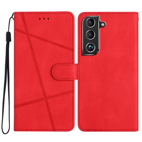Tarise Galaxy S21 FE 5G Flip Wallet Phone Case, PU Leather Kickstand Wrist Strap Card Holders Shockproof TPU Inner Shell Slim Magnetic Solid Color Case Cover for Samsung Galaxy S21 FE 5G 6.5", Red