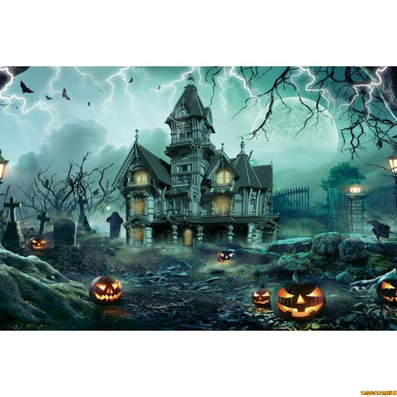 Hallowe Backdrop for Photography Horror Moon Night Pumpkin Lantern Castle Scary Cemetery Adults Kids Portrait Photo Background