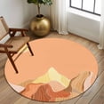 thumbnail image 3 of Mountain Line Round Rug 6ft Washable Circle Kitchen Rugs Non Slip Boho Minimalist Landscape Art Sun Orange Large Area Rug Indoor Floor Carpet for Bedroom Living Room Home Office Dining Room Nursery, 3 of 7