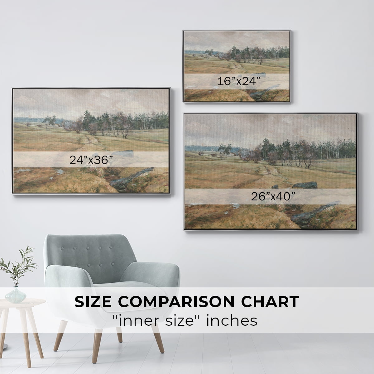Vintage Landscape-CCCLXIV By Wexford Home Framed in Silver Wood Gallery Wrapped Canvas 27 in. x 41 in.
