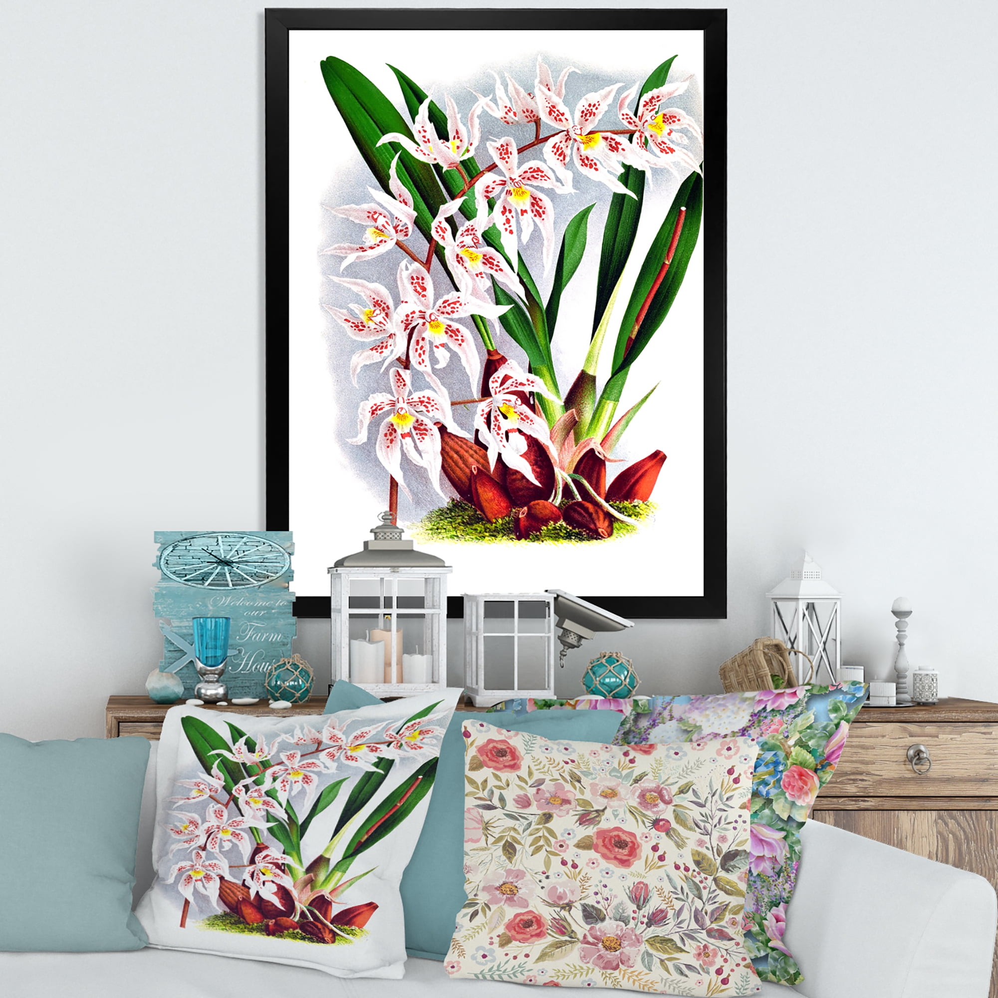Designart 'White Vintage Orchid Flower II' Traditional Framed Art Print