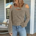 thumbnail image 6 of RQYYD Cold Shoulder Tops Dressy for Women Long Sleeve Cut Out Tunic Tops Solid Crewneck Loose Fit Blouse(Khaki,L), 6 of 6