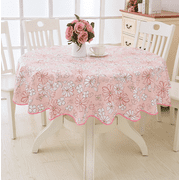 Round PVC Oilcloth Lace Tablecloth,Heavy Duty Floral Plaid Waterproof Vinyl Plastic Wipeable Spillproof Table Cover for Outdoor Patio