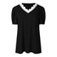 thumbnail image 3 of Gibobby Playera Manga Corta para Mujer Camiseta manga corta esponjosa verano, camisetas informales con cuello y encaje, camisa Formal negocios(Negro,M), 3 of 4