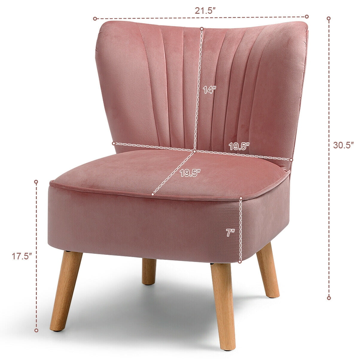 Gymax 2PCS Accent Leisure Chair Single Sofa Armless w/ Wood Legs Pink